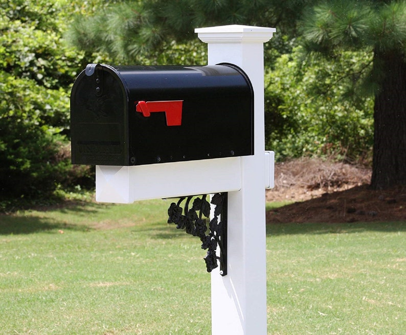 Mailbox With White Vinyl Post Decorative Base Black Rose Etsy
