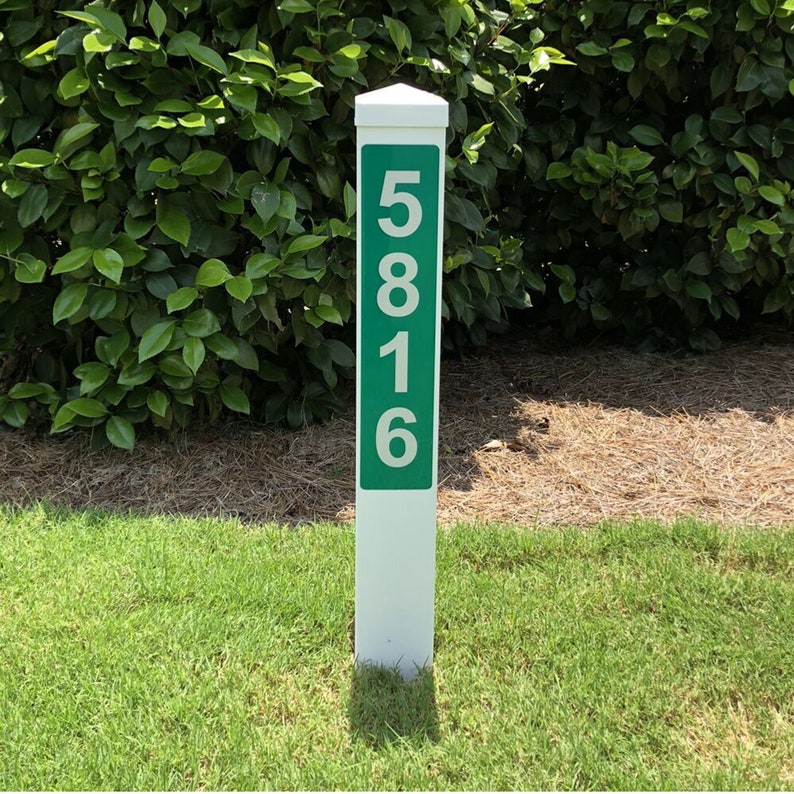 White Address Post With Green Reflective House Numbers 32 Etsy