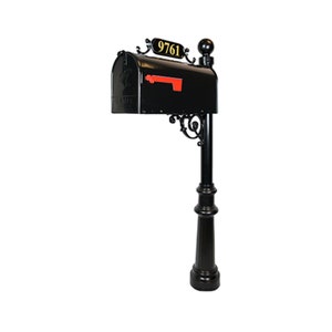 Mailbox & Post System – Black Rust Resistant Mailbox – Includes Address Plaque, Numbers, Hardware – Metal Mailbox with Decorative Post
