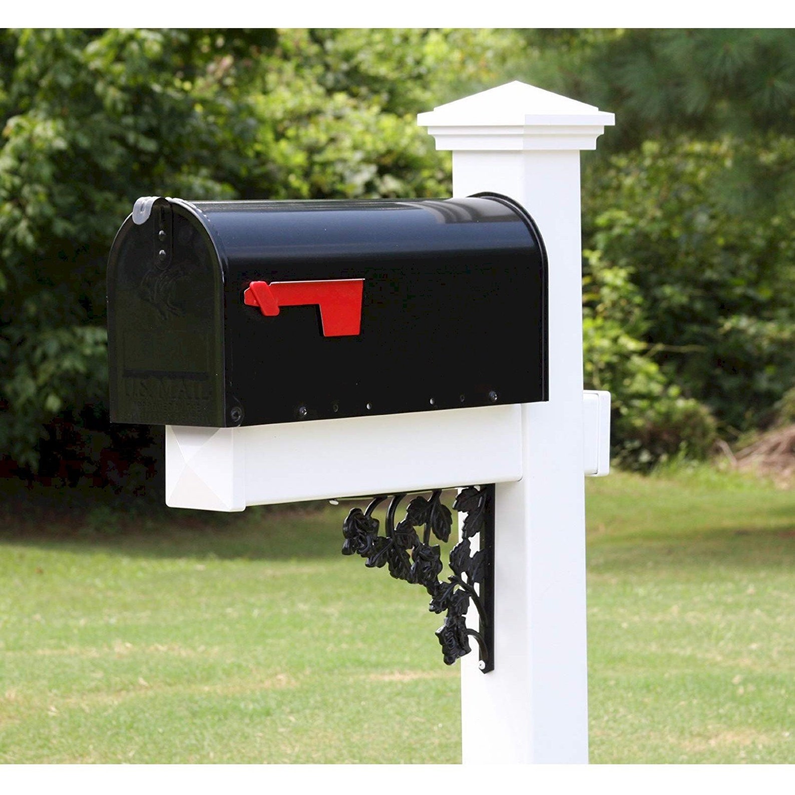 Black Mailbox With White Vinyl Post Decorative Base Black Etsy