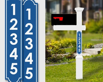 Pair of Aluminum Reflective House Numbers Address Signs for Mailbox Post and Street Address Display. Large, easy to read number plaques.