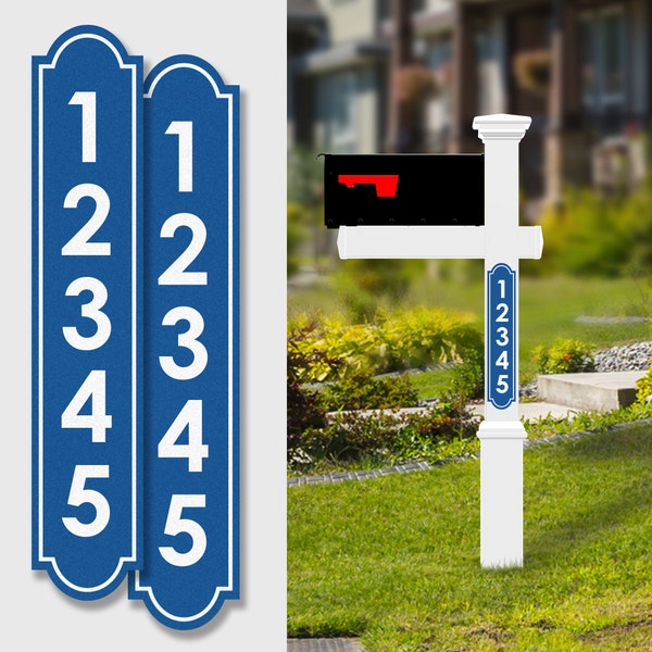 Pair of Aluminum Reflective House Numbers Address Signs for Mailbox Post and Street Address Display. Large, easy to read number plaques.