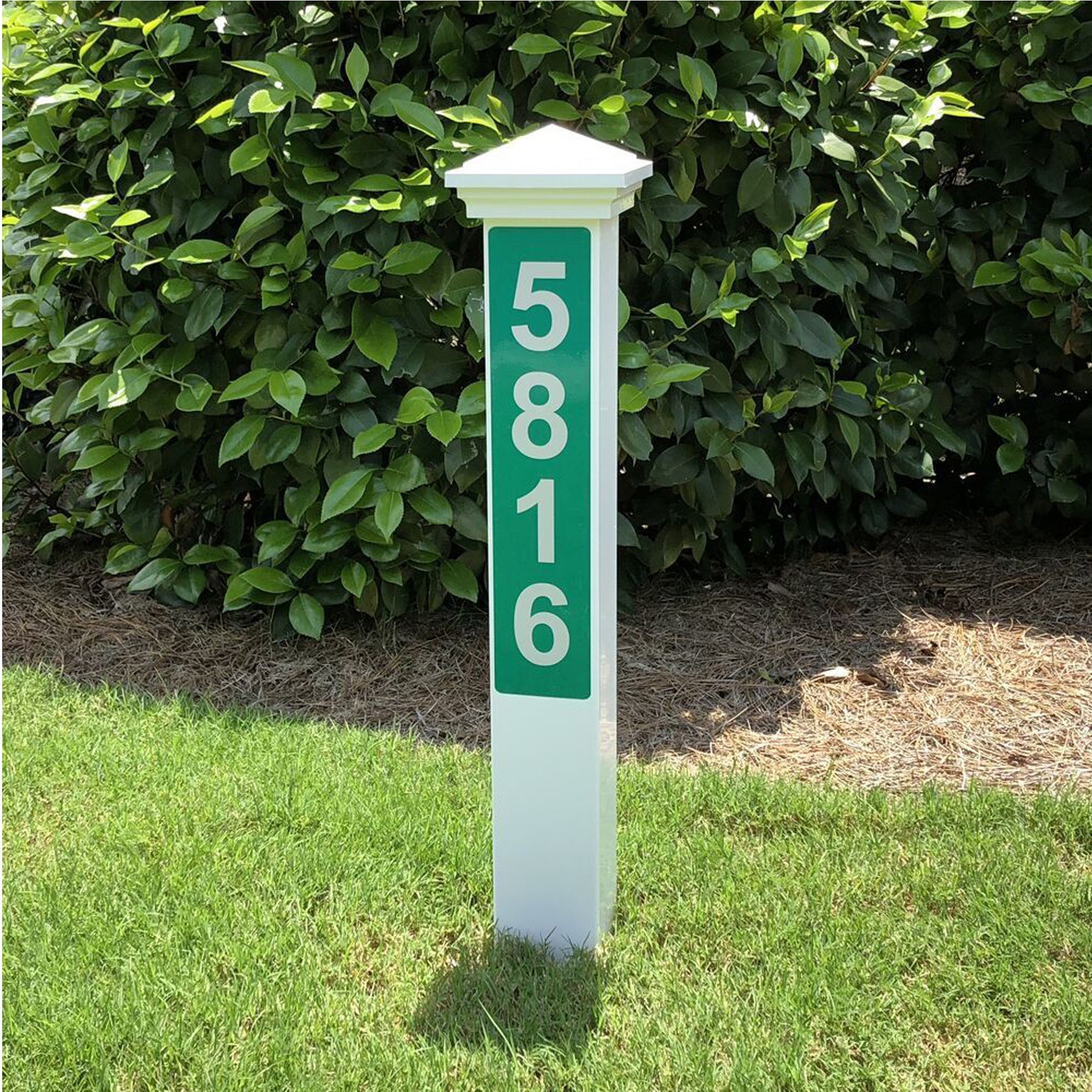 White Address Post With Green Reflective House Numbers 32 Etsy