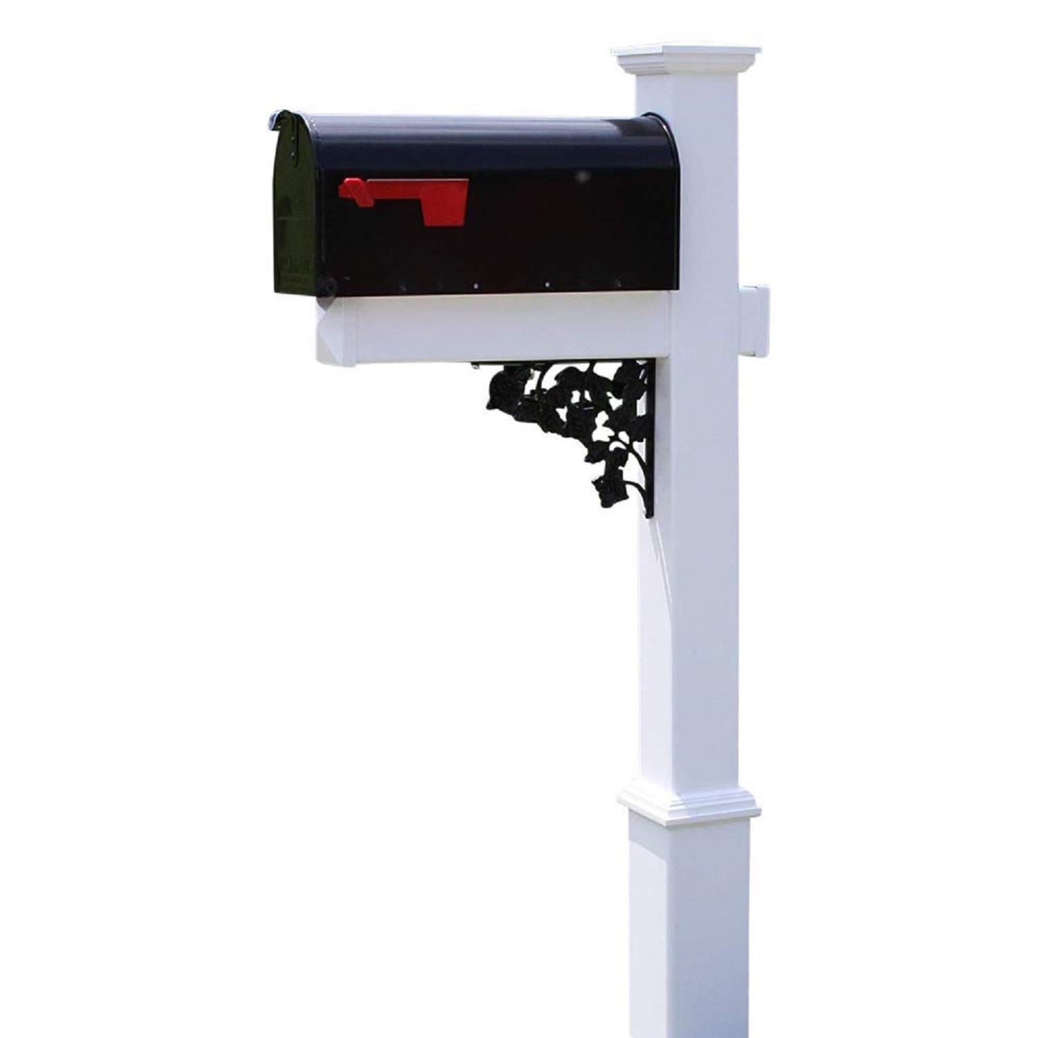 Mailbox with White Vinyl Post Decorative Base Black Rose Etsy