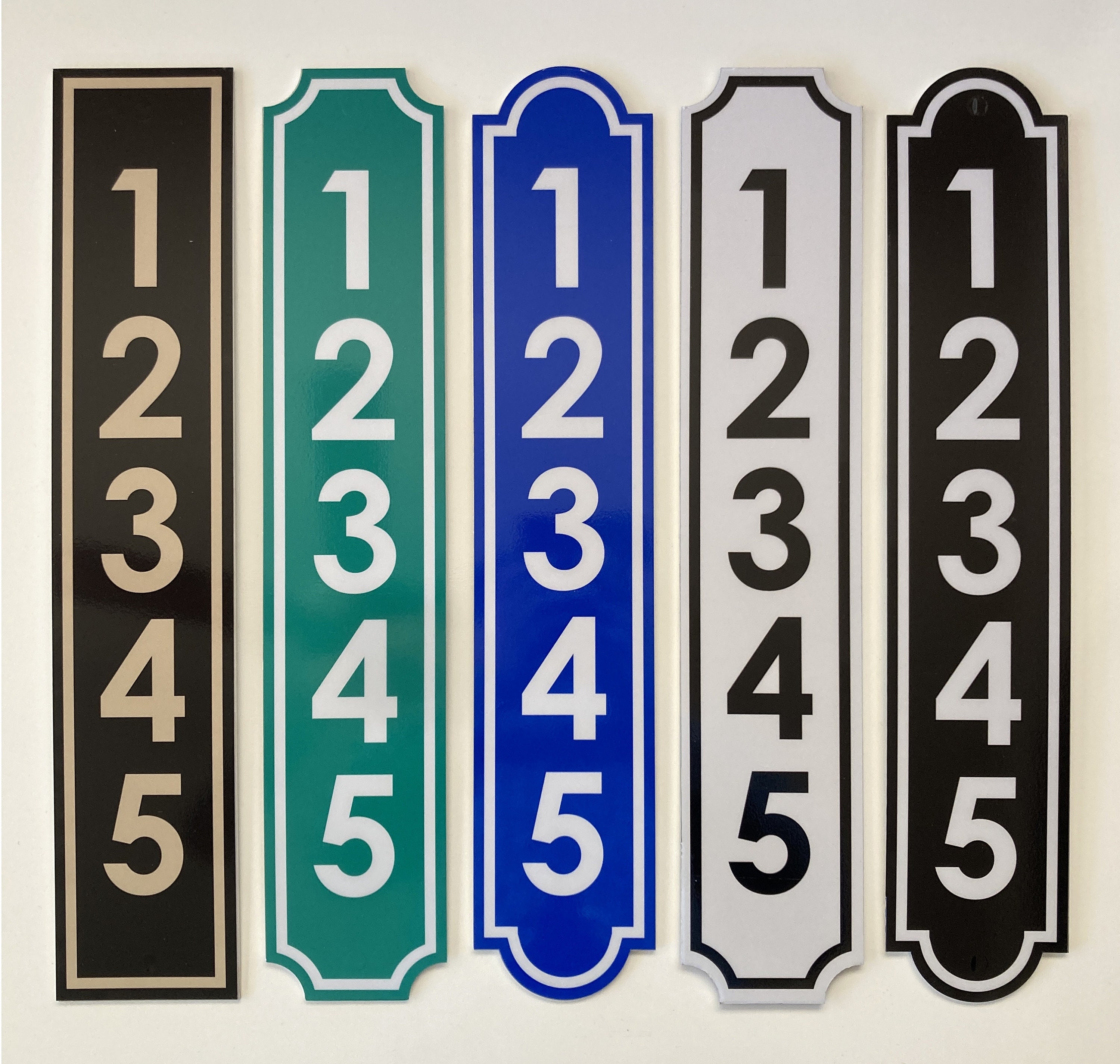 Pair of Aluminum Reflective House Numbers Address Signs for Mailbox Post and Street Address Display. Large, easy to read number plaques.