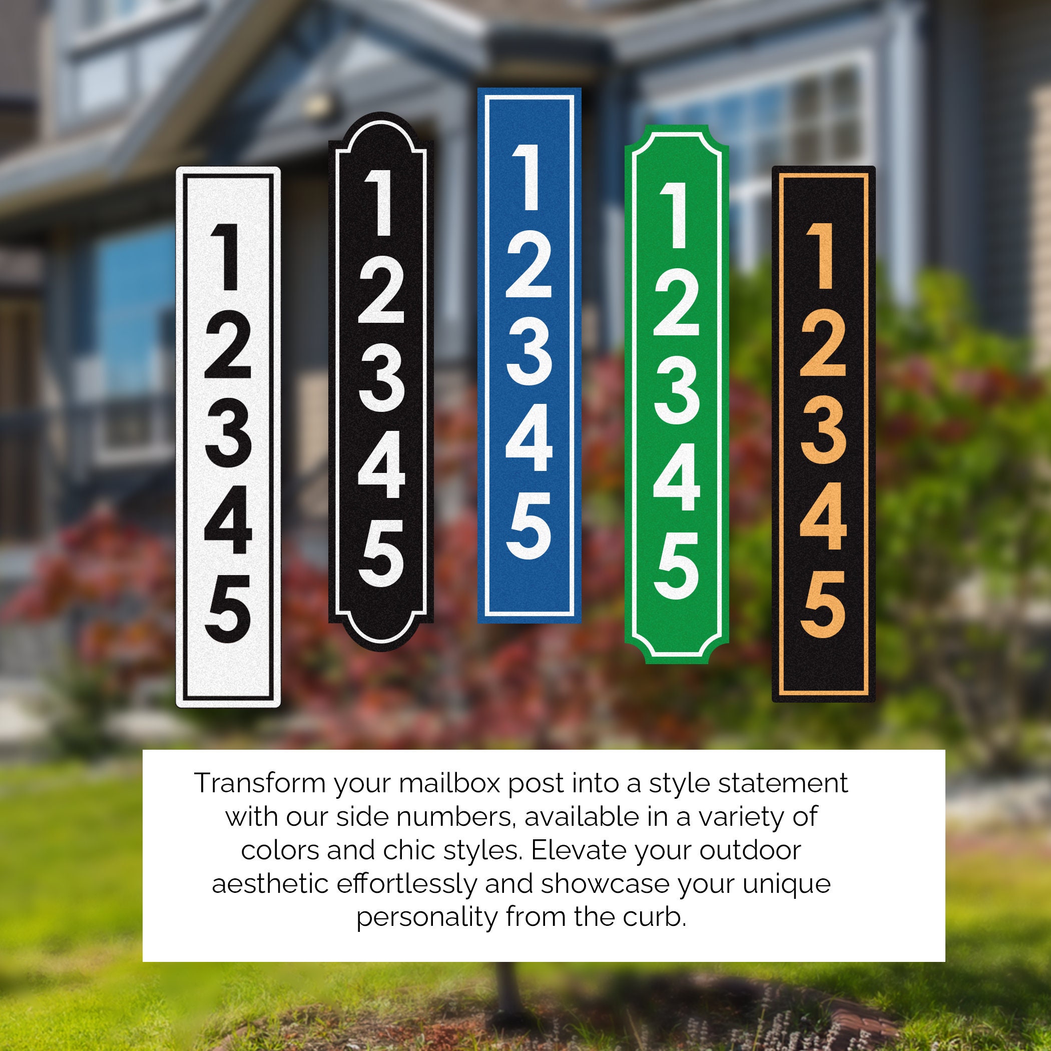 Pair of Aluminum Reflective House Numbers Address Signs for Mailbox Post and Street Address Display. Large, easy to read number plaques.