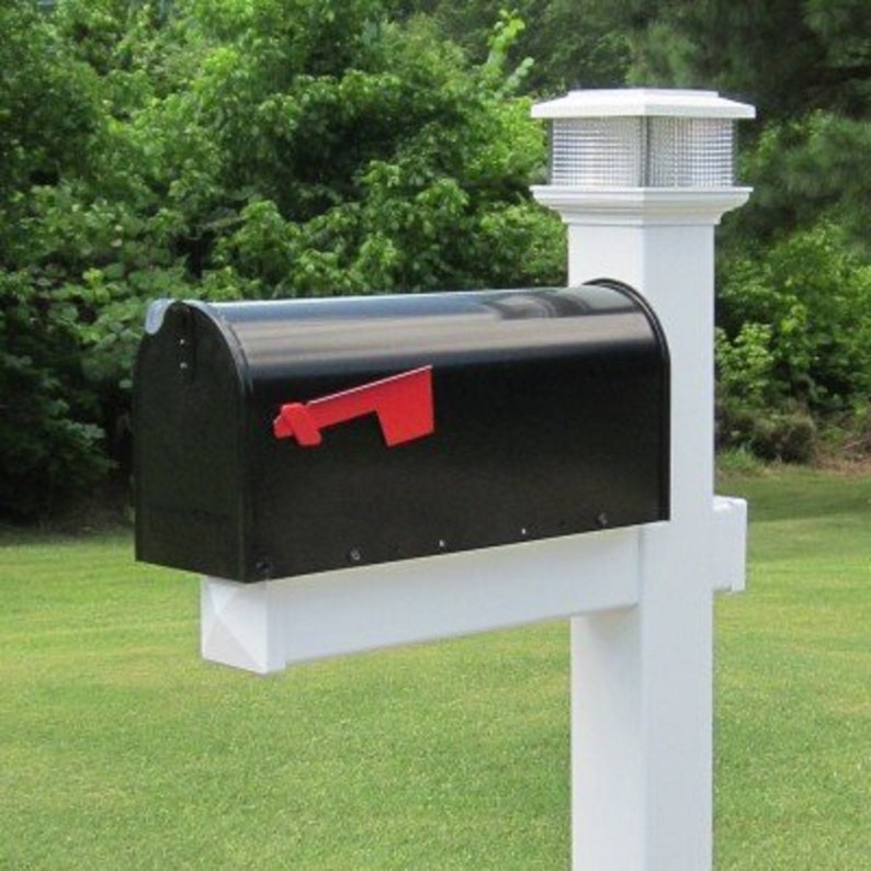 Black Mailbox With White Vinyl Post Standard Base and LED Etsy