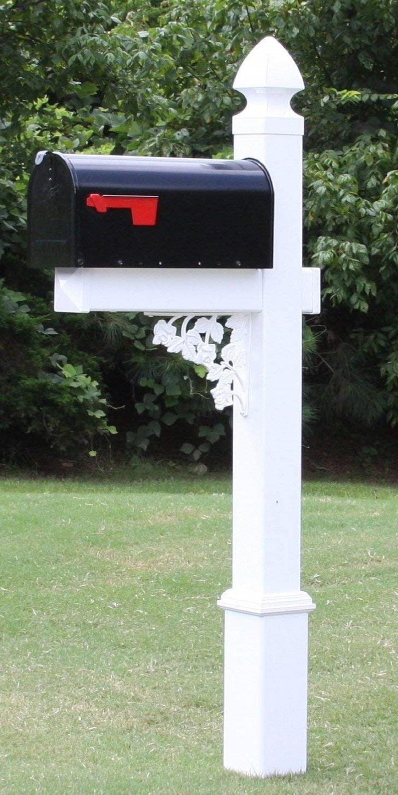 Mailbox With White Vinyl Post Decorative Base White Rose Etsy