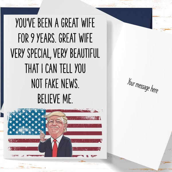 9th Anniversary Card for Wife, Trump Anniversary Card, Anniversary Card Wife, 9th Anniversary Card for Her, Anniversary 9 Years