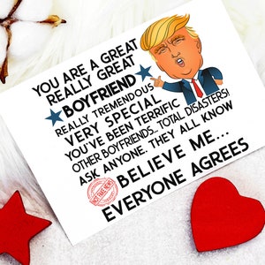Boyfriend Donald Trump Valentines Day Card for Him, Cards for Boyfriend, Anniversary Card, Cards for Him, Funny Trump Valentines Day Cards