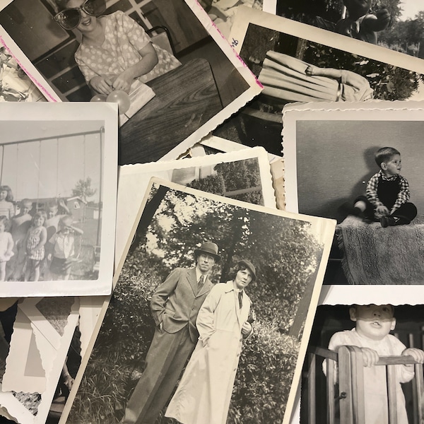 1950s Photo Grab Bag Mystery Set one Dozen Pictures Vintage Assorted mid 1900s Junk Journal Photography Black & White Snapshots 40s 50s 60s