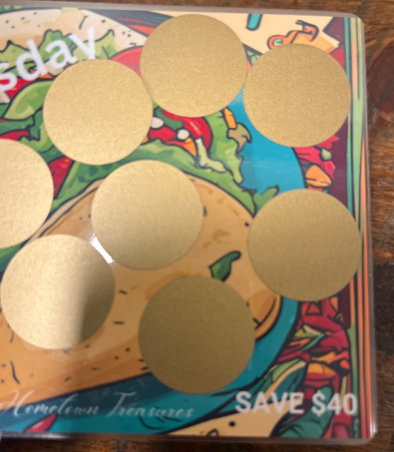 May include: A colorful card with gold circles and the text "SAVE $40".