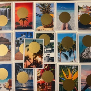 Le paradis ! - Lot de 16 mini-cartes à gratter Oasis de vacances colorées, défis amusants pour économiser de l'argent