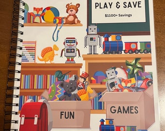 Libro de ahorros en juguetes y deportes, para colorear, tiradas de dados y bonos de raspadito