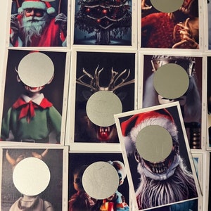 Lot de 16 cartes à gratter Nightmare Christmas - Vacances effrayantes, horreur, défis amusants pour économiser de l'argent, Père Noël elfe effrayant et bonhomme de neige
