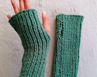 Glitter fingerless gloves, knitted arm warmers