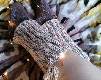 Recycled yarn. Knitted leg warmers with Japanese wool