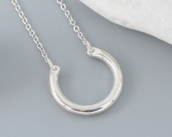 Silver Charm Holder Necklace - Sterling Silver Circle Necklace - Modern Silver Necklace
