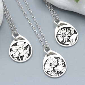 Birth Flower Necklace - Flower Pendant - Sterling Silver Necklace