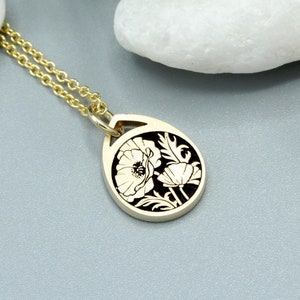 Gold Birth Flower Necklace - Dainty Gold Necklace - Solid Gold Necklace