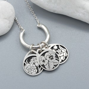 Charm Necklace with Birth Flower Charms - Sterling Silver Necklace - Birth Flower Birth Month Necklace - Mothers Necklace