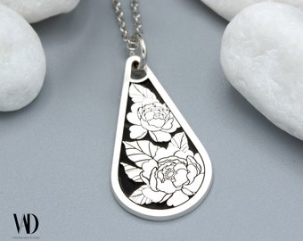 Flower Necklace - Peony Pendant - Peony Necklace - Peony Jewelry