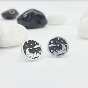 Night Sky Stud Earrings - Celestial Earrings - Moon and Star Earrings
