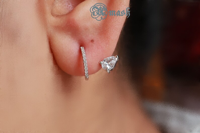 925 Silver earrings,Front Back earrings,Ear jacket,Double sided earrings,Two sided-Hex climbers mini hoops,tiny minimal-huggy-gold earrings