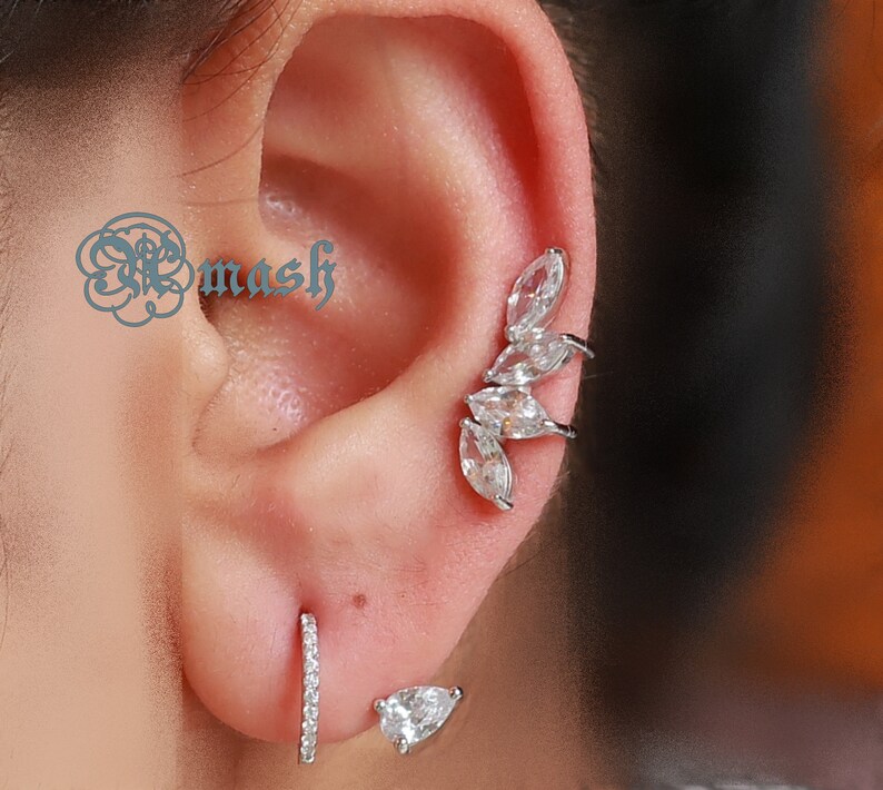 925 Silver earrings,Front Back earrings,Ear jacket,Double sided earrings,Two sided-Hex climbers mini hoops,tiny minimal-huggy-gold earrings