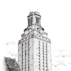 University Of Texas Tower - Black and White Print Signed by the Artist -Limited Quantity