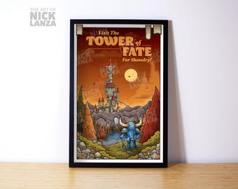 Shovel Knight Travel Poster: Tower of Fate, Gamer Art Print