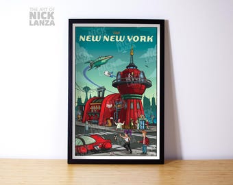 Futurama New New York Travel Poster – Planet Express Nostalgia Art