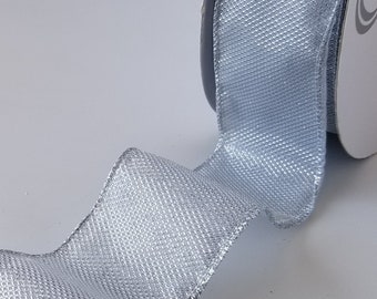 Wired Silver Metallic Ribbon, Wired Silver Ribbon for Wreaths and Bows 2.5" x 10 YARD ROLL