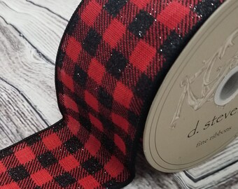 Wired Buffalo Check Ribbon, Red Black Check Ribbon, Woodland Check Ribbon 2.5" x 10 YARD ROLL