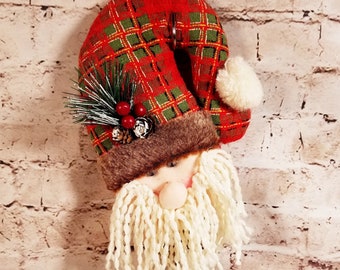 Santa Claus Doorknob Hanger, Christmas Santa Decor, Santa Door Hanger, Santa Wreath Attachment, Santa Plush for Christmas Decor