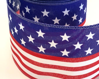 Wired American Flag Ribbon, Patriotic Ribbon, 4th of July Ribbon, 4" x 10 YARD ROLL