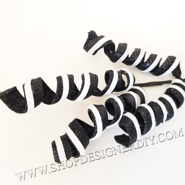 Black White Curl Pick, Black Glitter Spray for Wreaths, Halloween Pick, Halloween Spray, Black Christmas Spray