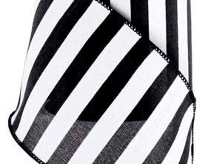 4 Black White Stripe Wired Ribbon, Black Gift Bow Ribbon, Black Craft