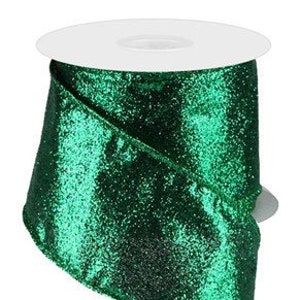 Wired Green Glitter Ribbon, Emerald Glitter Ribbon, Green Glitter Ribbon for Wreaths and Bows, Christmas Ribbon 2.5 x 10 YARD ROLL image 1