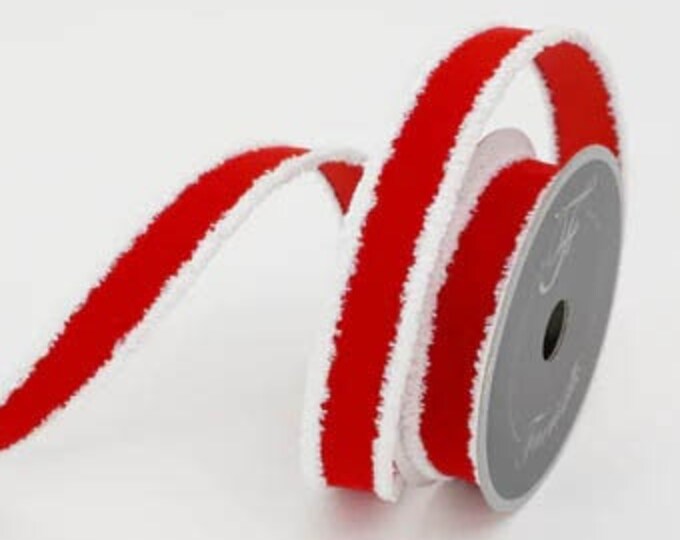1 Wired Red Velvet With White Snowdrift Edge, Red Ribbon for Christmas ...