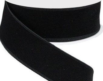 Wired Black Velvet Ribbon, Black Velveteen Ribbon for Wreaths and Bows BY THE ROLL 1.5" x 10 Yards