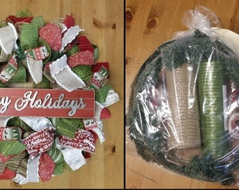 Wreath kit, Christmas wreath, Happy Holidays wreath, DIY wreath kit, wreath making, how to make a wreath.