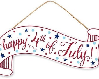 15" Happy 4th of July Wood Sign, 4th of July Wreath Sign, Patriotic Wood Sign, 4th of July Decor, 4th of July Wall Art