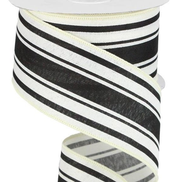 Wired Black Ivory Stripe Ribbon, Ticking Stripe Ribbon, French Stripe Ribbon, Farmhouse Stripe Ribbon 2.5" x 10 YARD ROLL