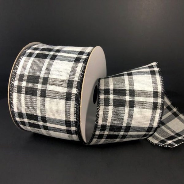 2.5" Black Check Ribbon, Black White Ribbon, Check Wired Ribbon, White Wired Ribbon, Black Ribbon Wired, Black White Check Ribbon, Plaid