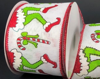 Wired Christmas Monster Ribbon, Wired Ribbon for Christmas Wreath, 2.5" x 10 YARD ROLL