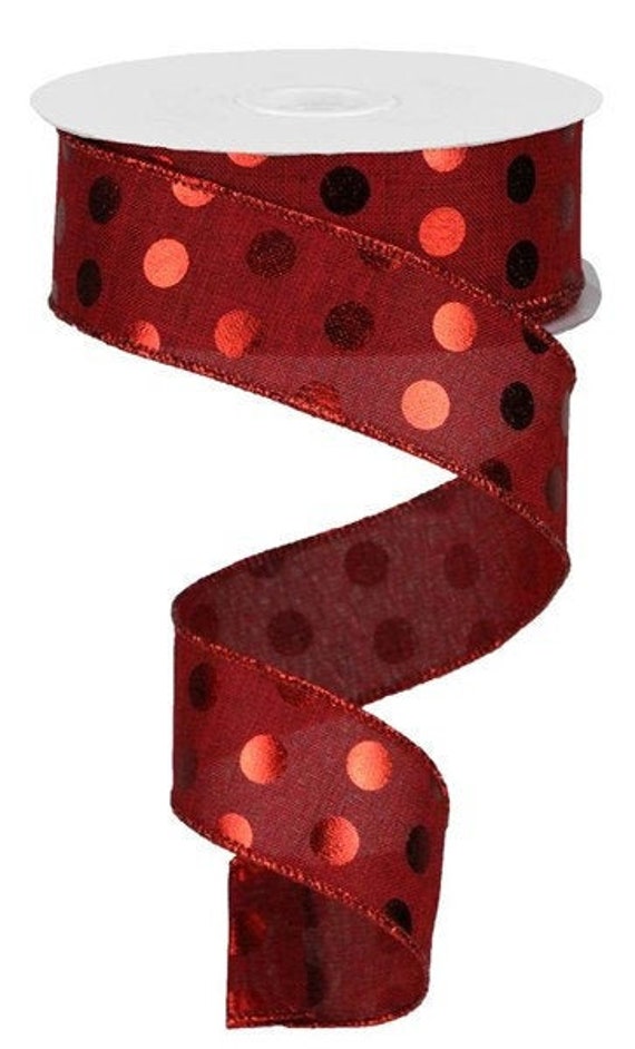 Wired Burgundy Polka Dot Ribbon, Dark Red Ribbon, Burgundy Ribbon