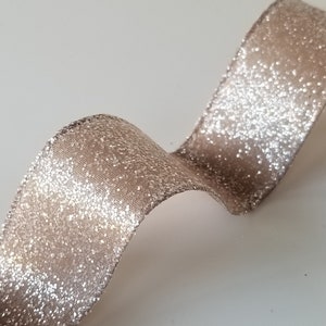Wired Taupe Glitter Ribbon, Natural Glitter Ribbon, Tan Glitter Ribbon for Wreaths and Bows, 1.5" x 10 YARD ROLL