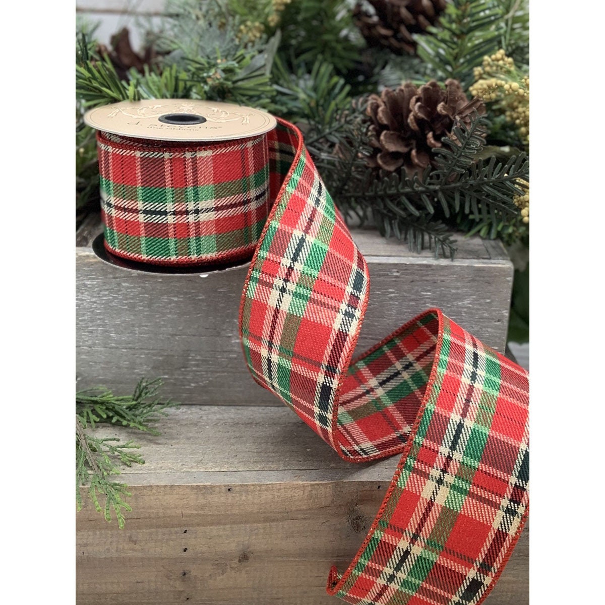 4” x 10yd Plaid Glitter Christmas Ribbon - Decorator's Warehouse