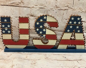 USA sign, patriotic sign, patriotic decor, flag sign, 4th of july decor, memorial day decor, Americana decor, wood sign, painted sign